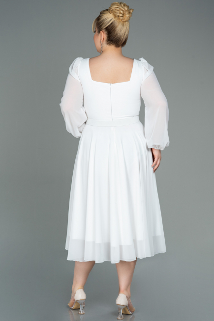 Midi White Chiffon Plus Size Evening Dress ABK1753