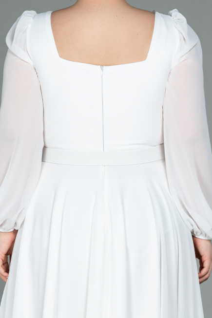 Midi White Chiffon Plus Size Evening Dress ABK1753
