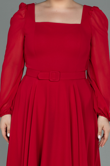 Midi Red Chiffon Plus Size Evening Dress ABK1753