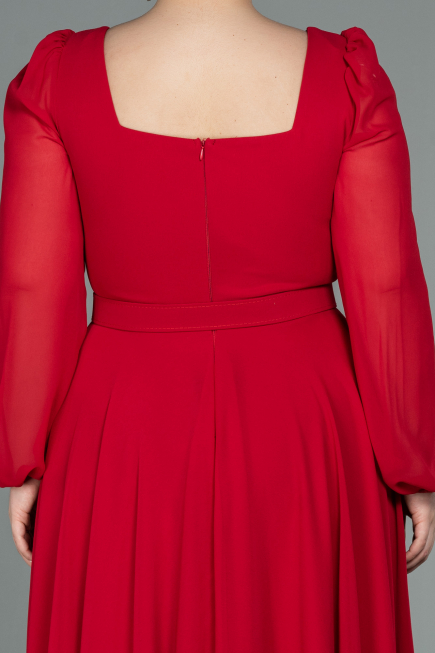 Midi Red Chiffon Plus Size Evening Dress ABK1753