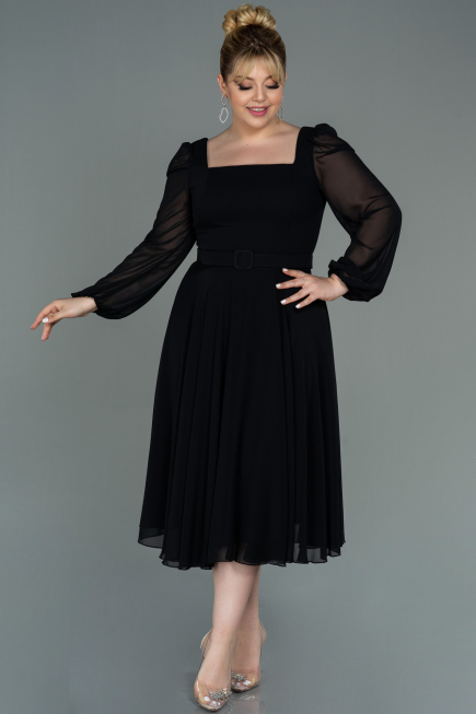 Midi Black Chiffon Plus Size Evening Dress ABK1753