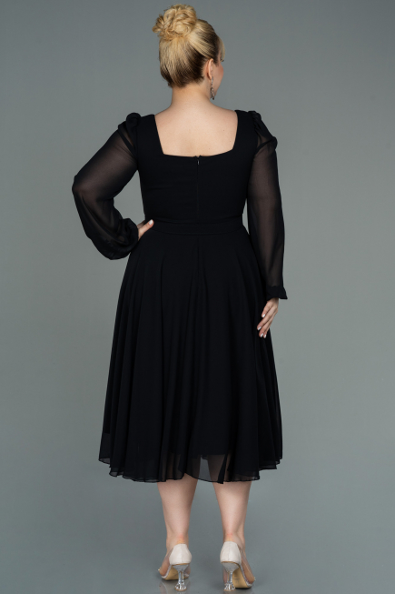 Midi Black Chiffon Plus Size Evening Dress ABK1753