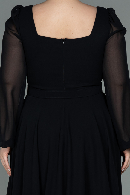 Midi Black Chiffon Plus Size Evening Dress ABK1753