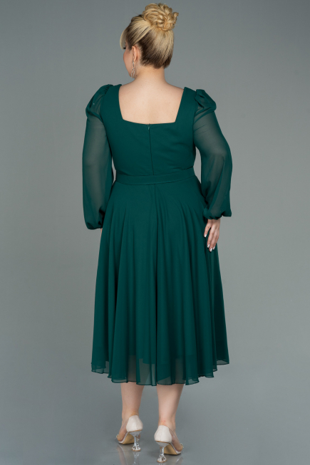 Midi Emerald Green Chiffon Plus Size Evening Dress ABK1753