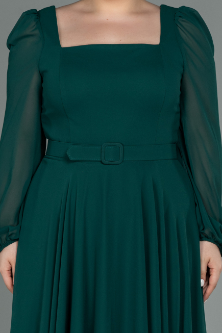 Midi Emerald Green Chiffon Plus Size Evening Dress ABK1753