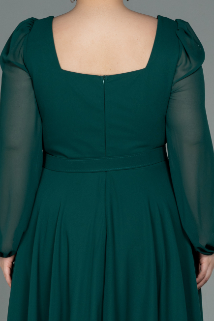 Midi Emerald Green Chiffon Plus Size Evening Dress ABK1753