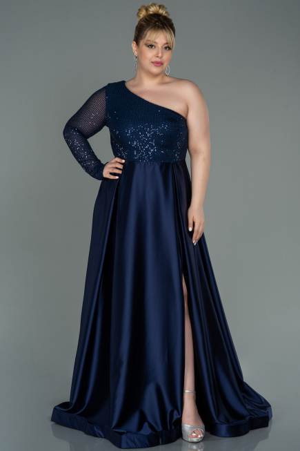 Navy Blue Long Plus Size Evening Dress ABU2165