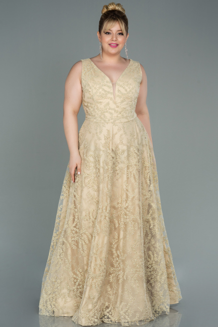 Long Gold Plus Size Evening Dress ABU2537