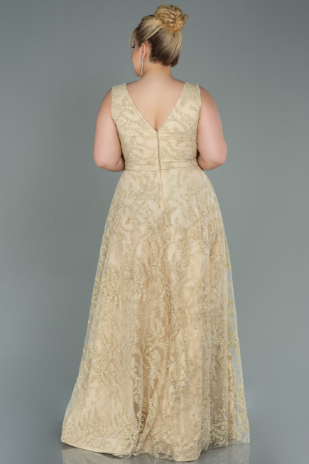Long Gold Plus Size Evening Dress ABU2537