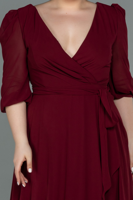 Burgundy Midi Chiffon Oversized Evening Dress ABK1083