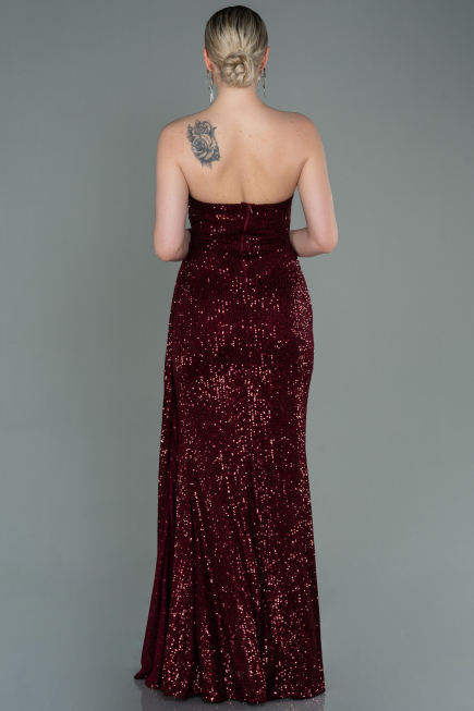 Long Burgundy Scaly Evening Dress ABU3134