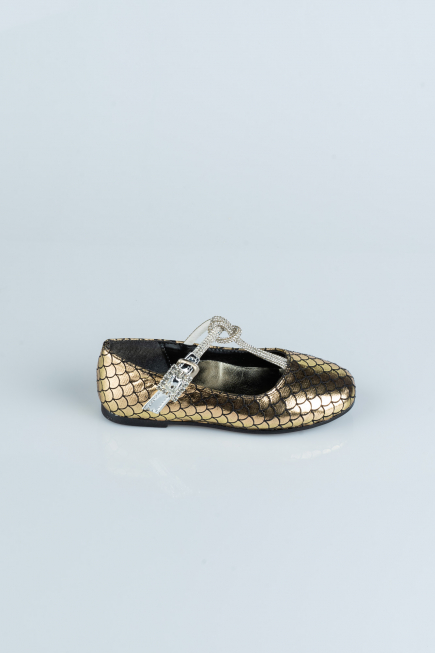 Gold Patterned Kids Shoe HR185