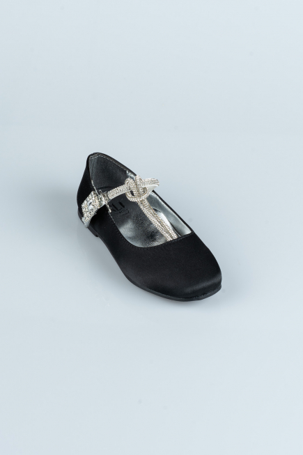 Black Satin Kids Shoe HR185