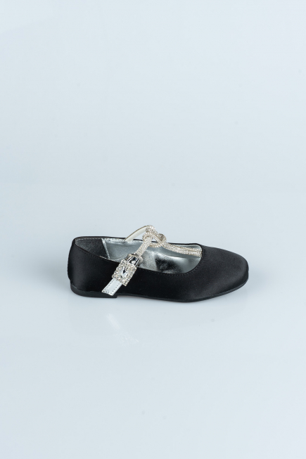 Black Satin Kids Shoe HR185