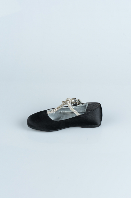 Black Satin Kids Shoe HR185