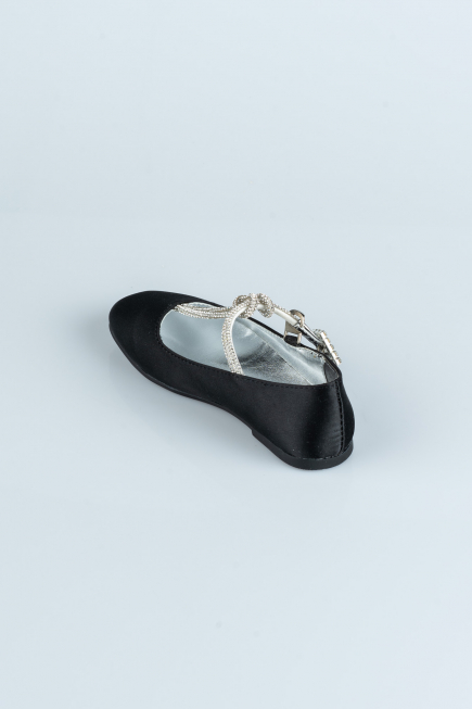 Black Satin Kids Shoe HR185