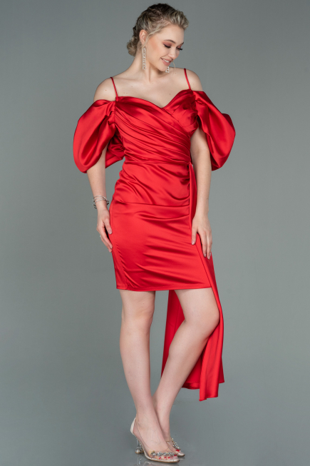 Short Red Satin Invitation Dress ABK1773