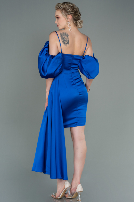 Short Sax Blue Satin Invitation Dress ABK1773