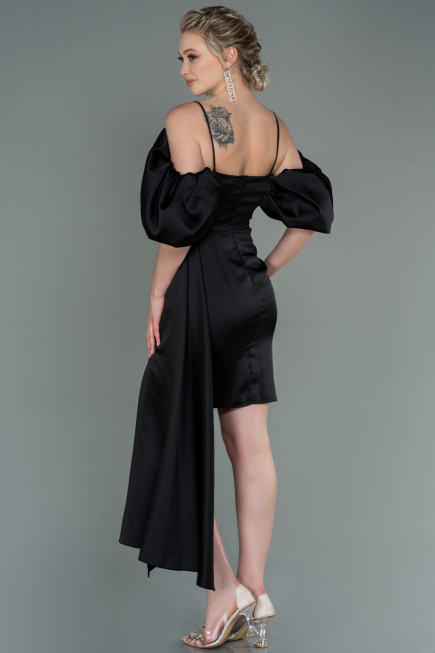 Short Black Satin Invitation Dress ABK1773