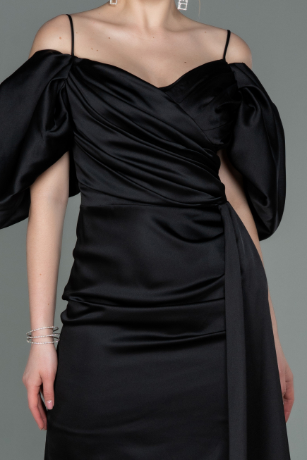 Short Black Satin Invitation Dress ABK1773