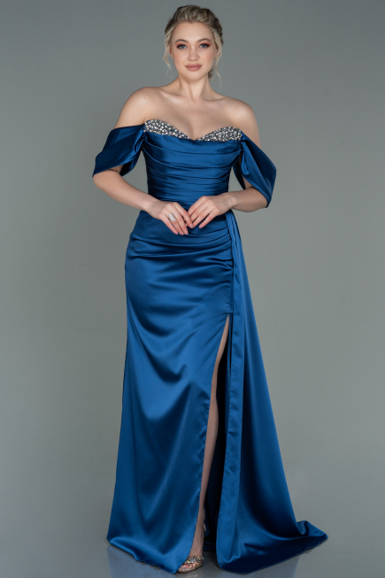 Indigo Long Satin Evening Dress ABU2661