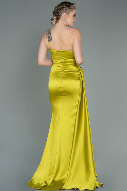 Pistachio Green Long Satin Evening Dress ABU2386