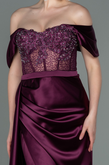 Cherry Colored Long Satin Evening Dress ABU2087