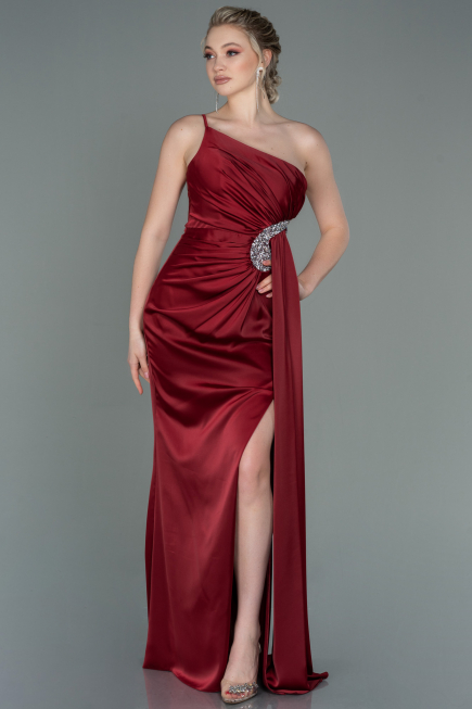 Burgundy Long Satin Engagement Dress ABU3088