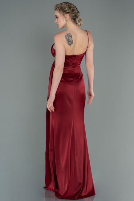 Burgundy Long Satin Engagement Dress ABU3088