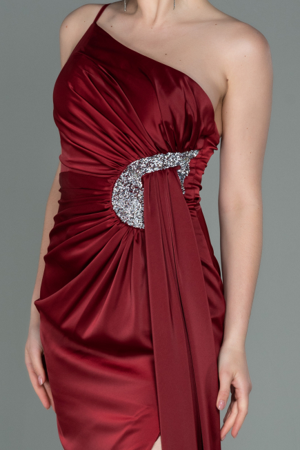 Burgundy Long Satin Engagement Dress ABU3088