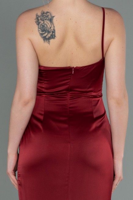 Burgundy Long Satin Engagement Dress ABU3088