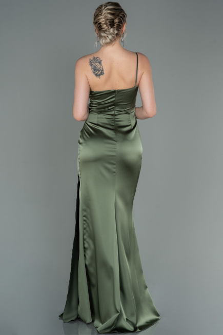 Olive Drab Long Satin Engagement Dress ABU3088