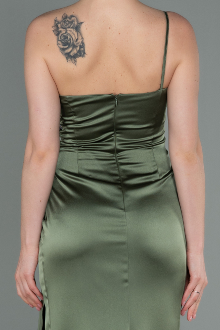 Olive Drab Long Satin Engagement Dress ABU3088