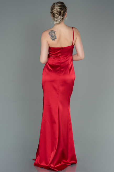 Red Long Satin Engagement Dress ABU3088