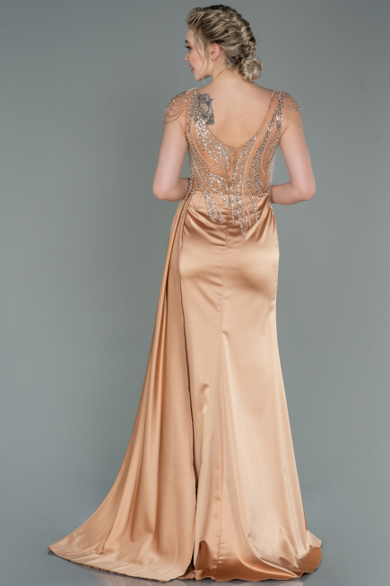 Long Gold Satin Evening Dress ABU3161