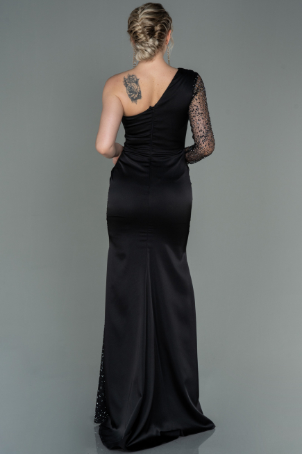 Long Black Satin Evening Dress ABU3162