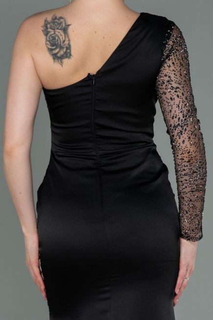 Long Black Satin Evening Dress ABU3162