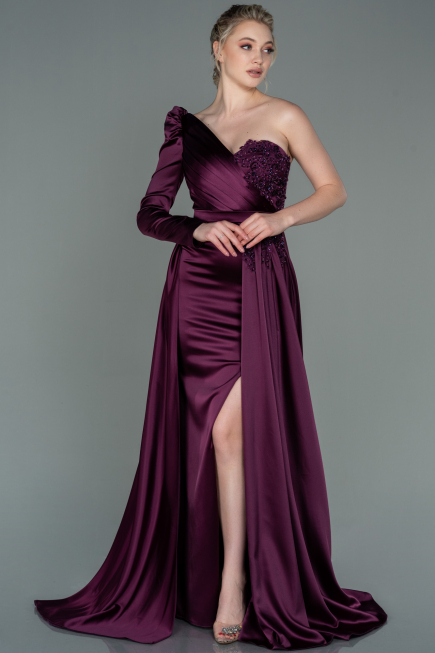 Cherry Colored Long Satin Evening Dress ABU2610