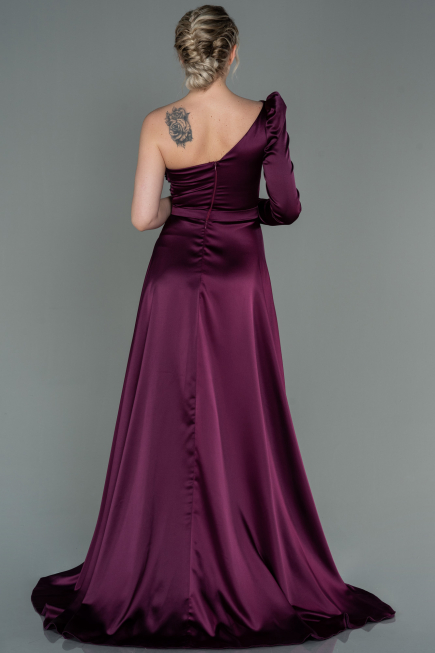 Cherry Colored Long Satin Evening Dress ABU2610