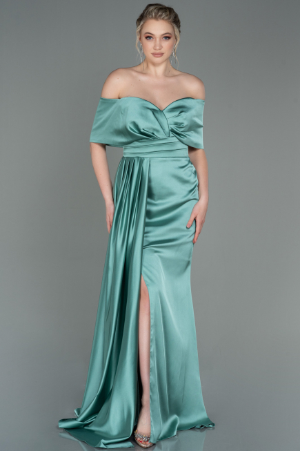 Mint Long Satin Evening Dress ABU2893