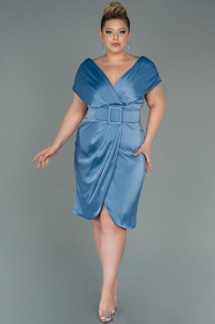 Midi Indigo Satin Plus Size Evening Dress ABK1499
