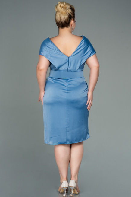 Midi Indigo Satin Plus Size Evening Dress ABK1499