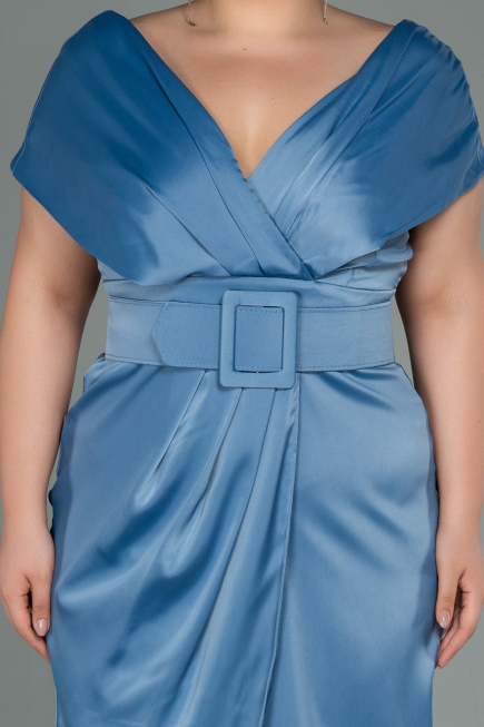 Midi Indigo Satin Plus Size Evening Dress ABK1499
