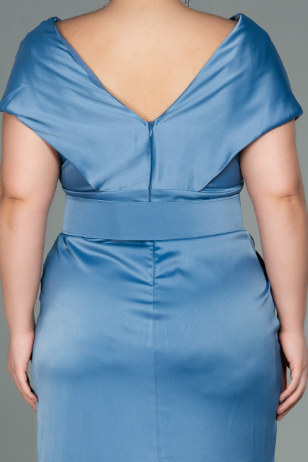 Midi Indigo Satin Plus Size Evening Dress ABK1499