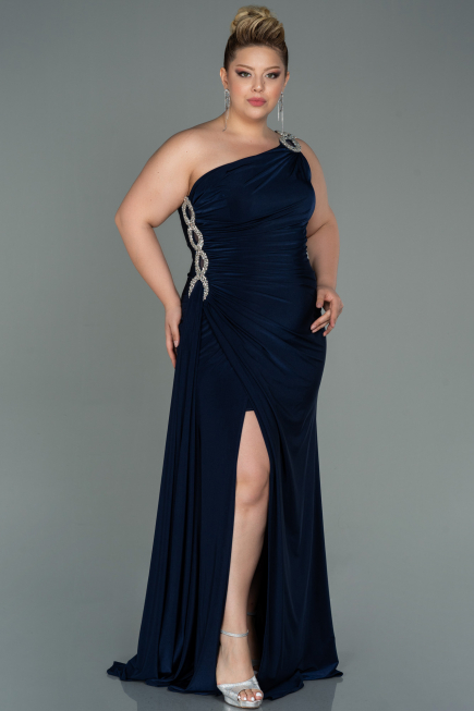 Long Navy Blue Plus Size Evening Dress ABU3132