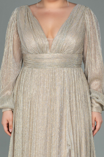 Long Beige Plus Size Evening Dress ABU3154