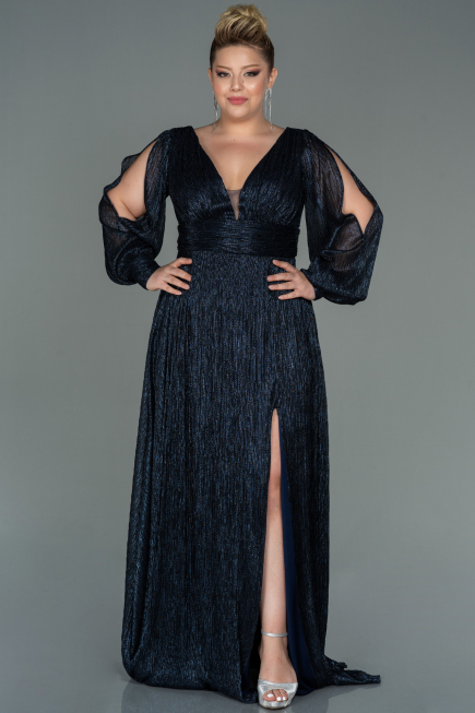 Long Navy Blue Plus Size Evening Dress ABU3154