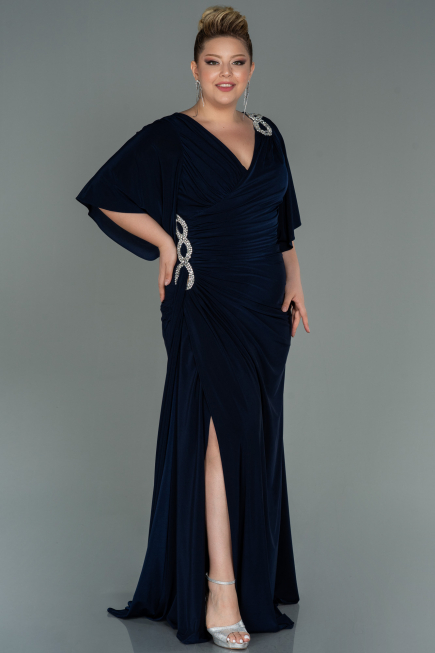 Long Navy Blue Plus Size Evening Dress ABU3173