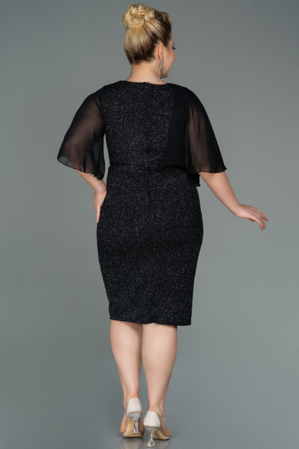Black-Silver Midi Plus Size Evening Dress ABK1567