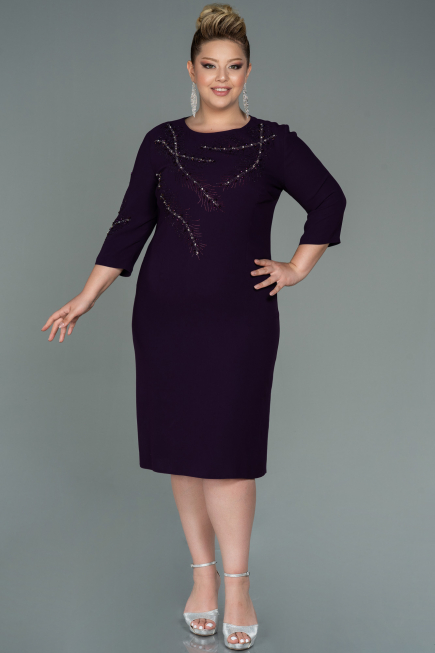 Plum Midi Plus Size Evening Dress ABK1621